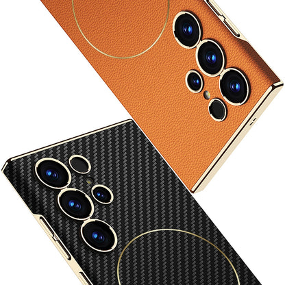 Luxurious Leather Shockproof Phone Case Support Wireless Charge For Galaxy S25 S24 S23 Ultra