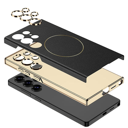 Luxurious Leather Shockproof Phone Case Support Wireless Charge For Galaxy S25 S24 S23 Ultra