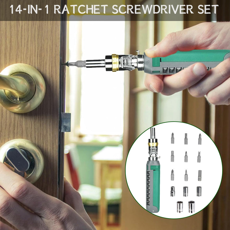 Ratcheting screwdriver set Tool Kit 14-in-1 Screw Driver Set Kit Multi Screwdriver with Magnetic Tip, 180° Adjustable Angle