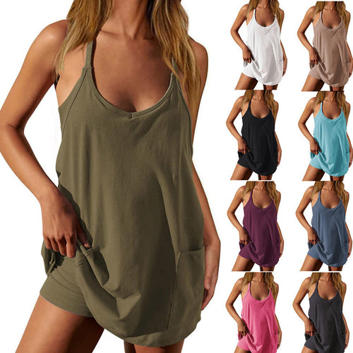 Women Dress Workout Mini Dress with Shorts Sleeveless Straps Golf Athletic Dresses