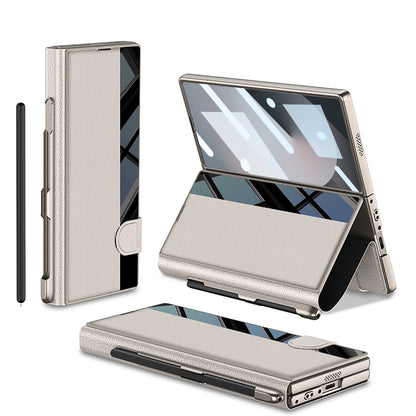 Luxurious Leather Cover Shockproof Phone Case With Screen Protector & Pen Slot For Galaxy Z Fold 6/7